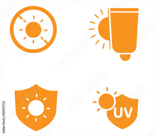 Sunlight and Ultraviolet Rays Vector Icon Set. UV vector illustration icons