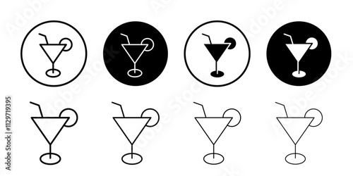 Cocktail icon Thin line vector illustration set