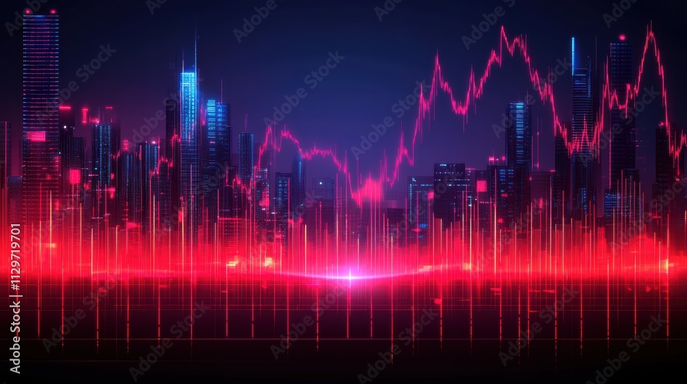 Neon Cityscape with Stock Market Graph Overlay Neon Cityscape with Stock Market Graph Overlay