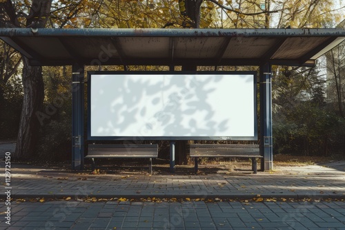 Empty billboard at a large bus stop