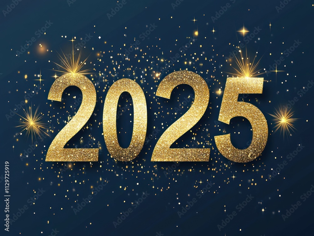 Glittering gold 2025 New Year's Eve design. Glittering gold 2025 New Year's Eve design.