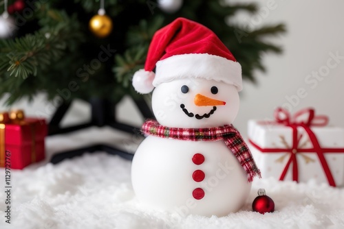 Festive Snowman Ornament with Christmas Tree and Gifts