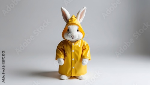 Cute easter bunny in a yellow raincoat
