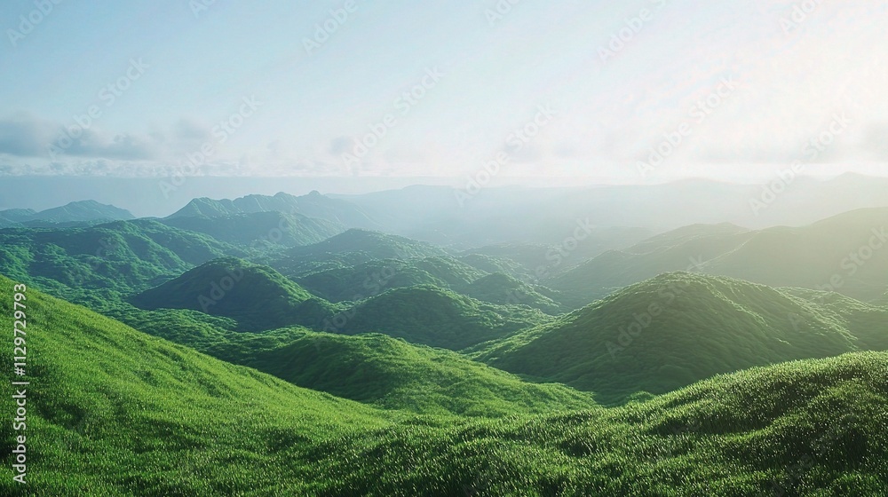 Panoramic View of Lush Green Hills in a Scenic Landscape Panoramic View of Lush Green Hills in a Scenic Landscape