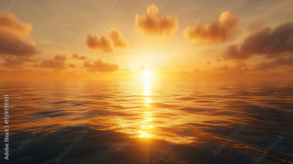 Fototapeta premium Golden sunset over calm ocean water.