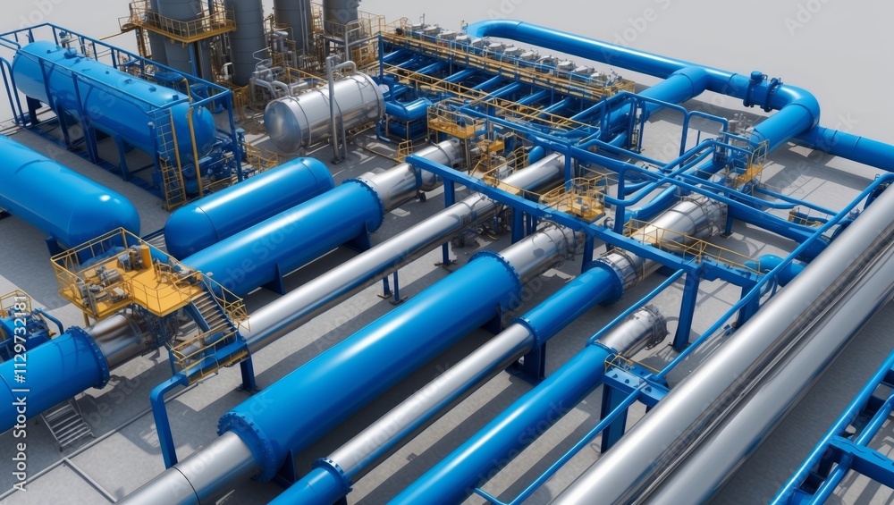 Industrial zone steel pipelines and cables rendering Industrial zone steel pipelines and cables rendering