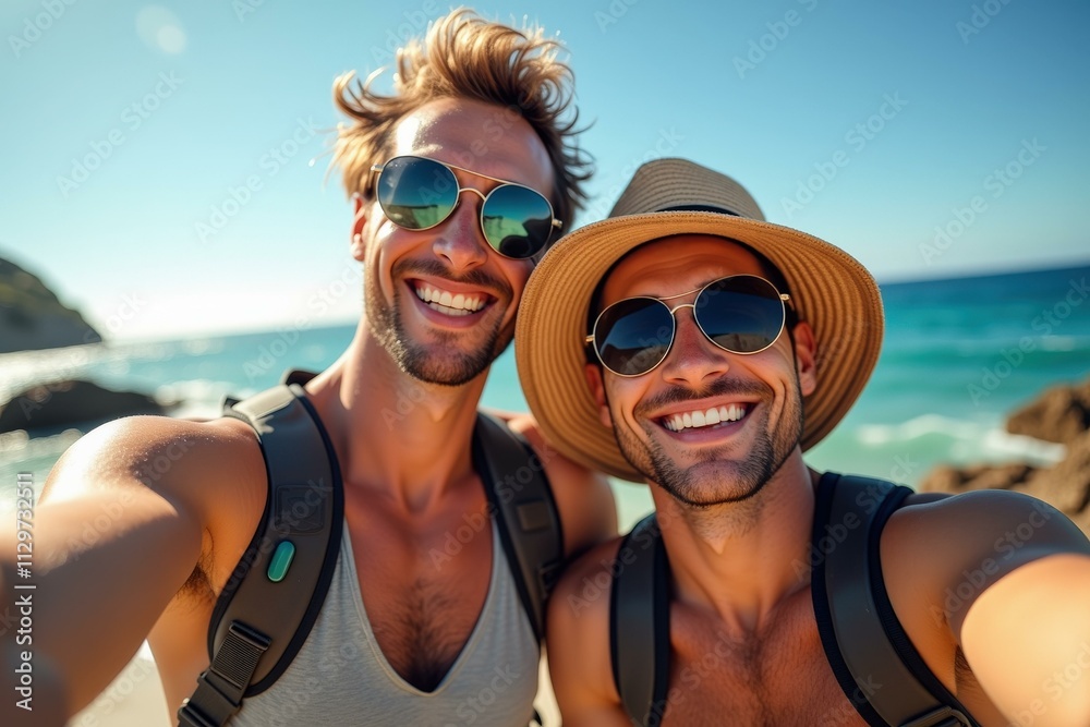 Two Friends Enjoying a Beach Day, Perfect for Travel and Adventure Content Two Friends Enjoying a Beach Day, Perfect for Travel and Adventure Content