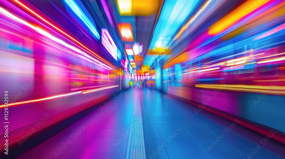 Abstract Motion Blur of Flowing Neon Lights in Urban Setting Abstract Motion Blur of Flowing Neon Lights in Urban Setting