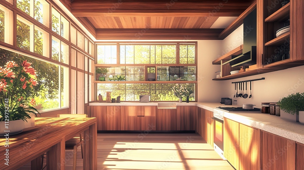 Bright and Airy Open Kitchen with Natural Light and Wooden Accents Bright and Airy Open Kitchen with Natural Light and Wooden Accents