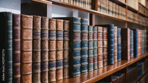 Row of old legal books in law library photo