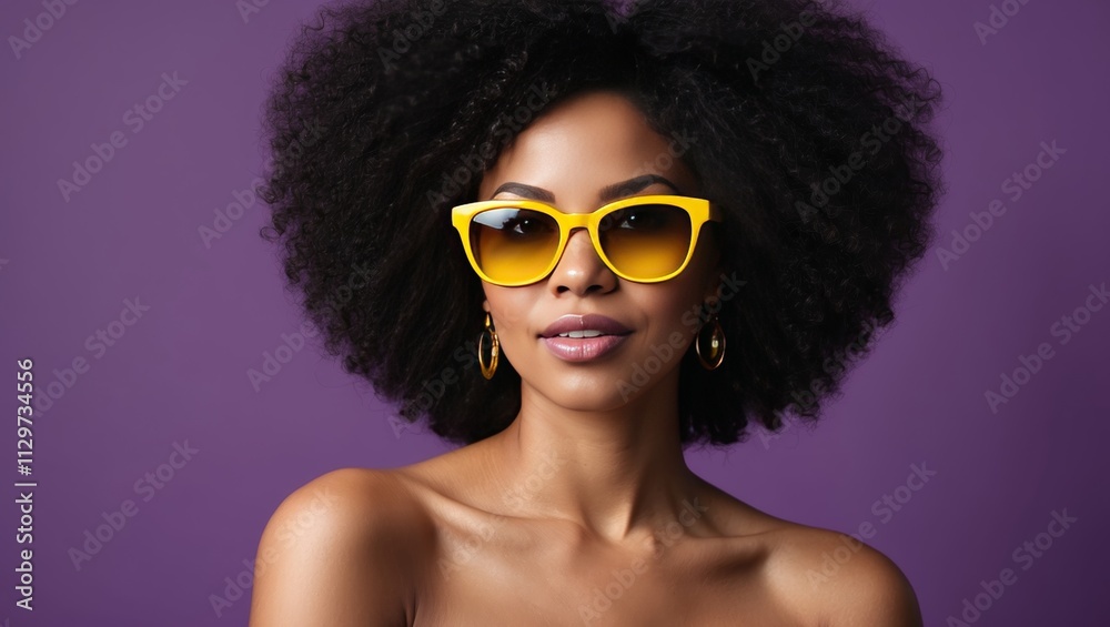Stylish african american woman in yellow sunglasses Stylish african american woman in yellow sunglasses