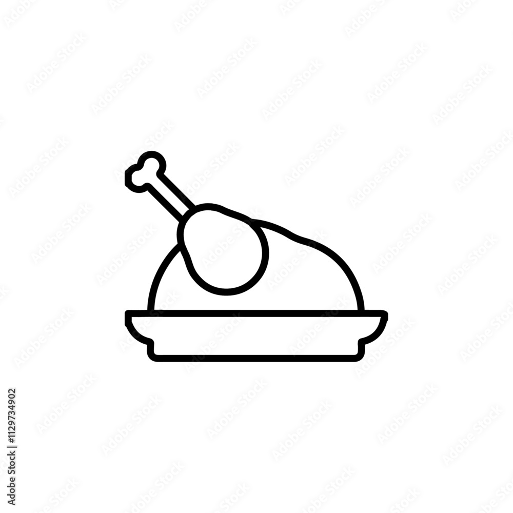 roasted turkey icon Flat symbol set outline