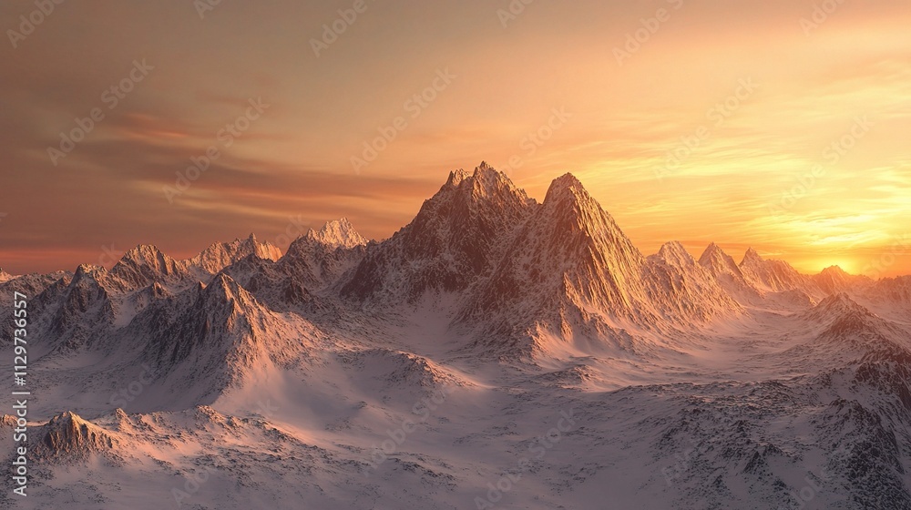 Naklejka premium Breathtaking Sunset Over Majestic Snow-Capped Mountain Landscape