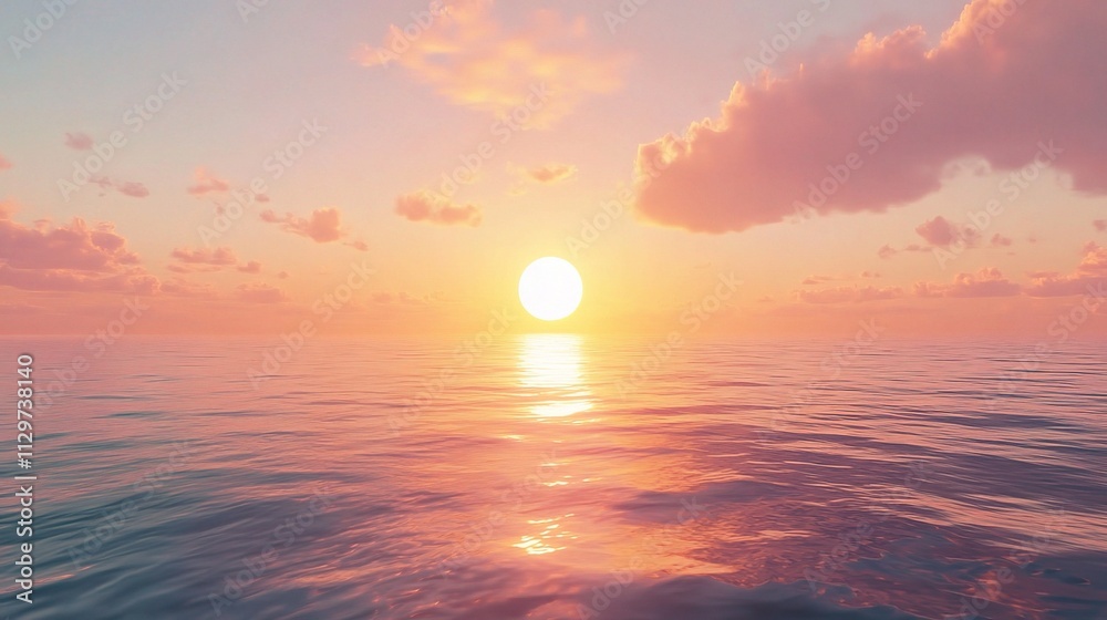 Serene Sunset Over the Calm Ocean with Beautiful Clouds and Waves Serene Sunset Over the Calm Ocean with Beautiful Clouds and Waves