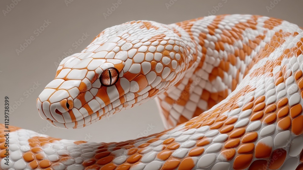 Close-Up Of Albino Snake with Distinctive Orange And White Scales Close-Up Of Albino Snake with Distinctive Orange And White Scales
