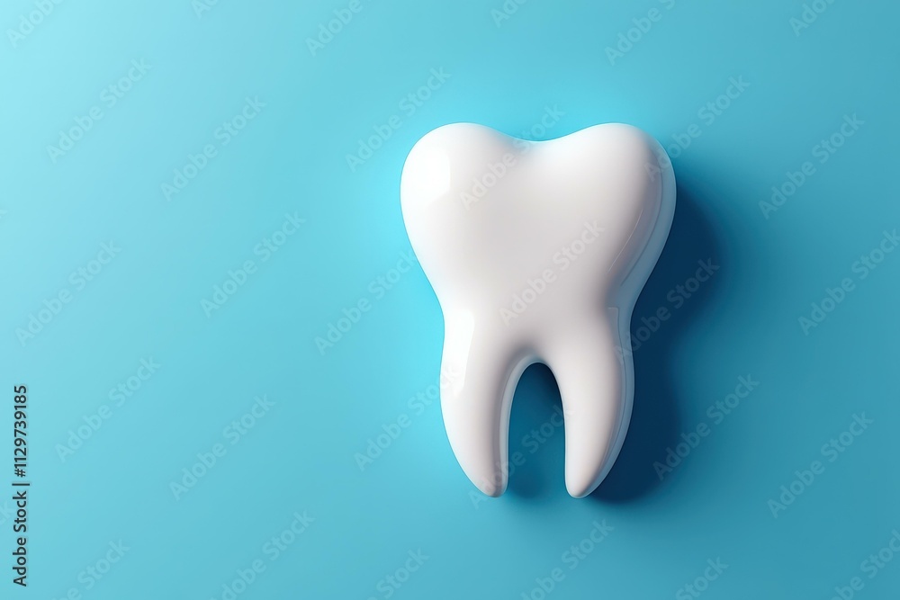 Bright White Tooth on Blue Background: Perfect for Dental Health and Hygiene Promotions Bright White Tooth on Blue Background: Perfect for Dental Health and Hygiene Promotions
