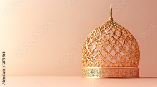 Golden ornate dome on peach background. photo