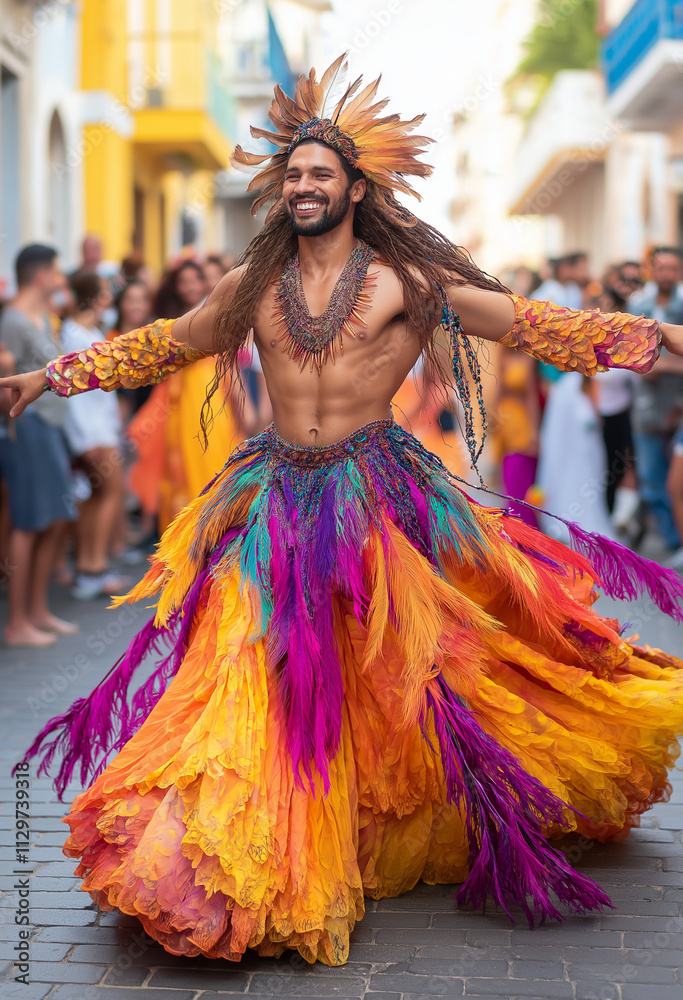 Naklejka premium Carnival Dancer's Passionate Street Performance, Brazilian Rhythm