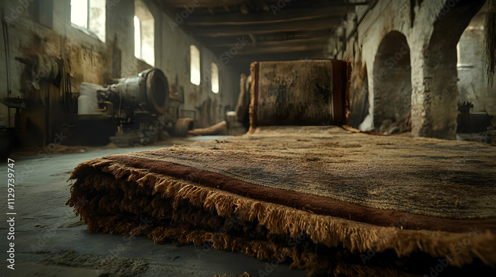 Old carpet in abandoned factory building. Old carpet in abandoned factory building.