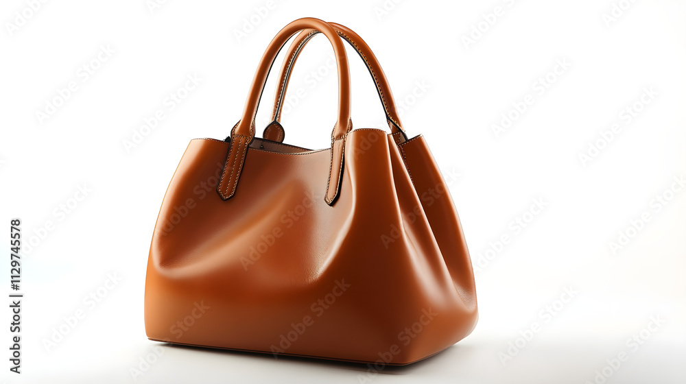A structured leather handbag with clean lines, displayed upright to showcase its elegance