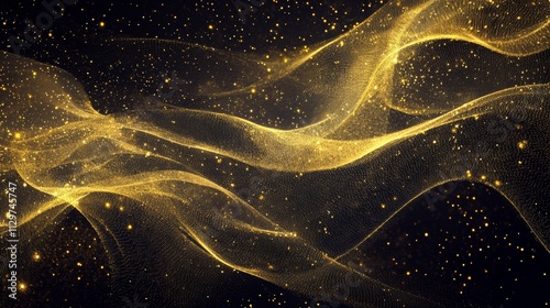 Generate a luxurious dark background with thin, winding golden threads that shimmer softly