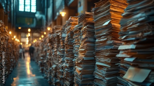 Stacks of Paper in a Library