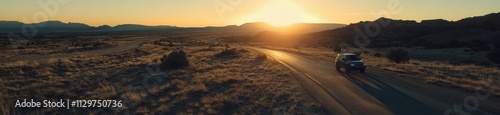 Scenic Sunset Drive Through Open Landscape