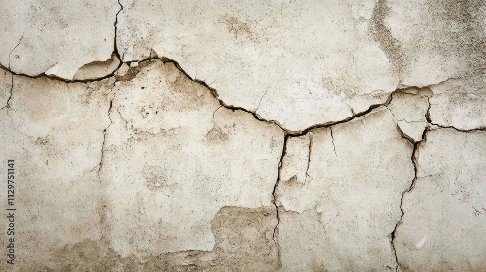 Fototapeta premium Cracked, weathered, light beige wall texture.