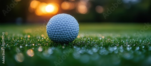 Golf Ball on Dewy Green