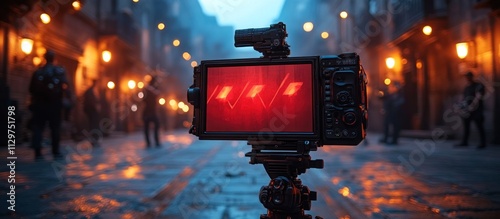 Camera Focused On A Red Light In A City Street At Dusk