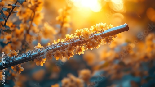 Flute Among Flowers at Golden Hour