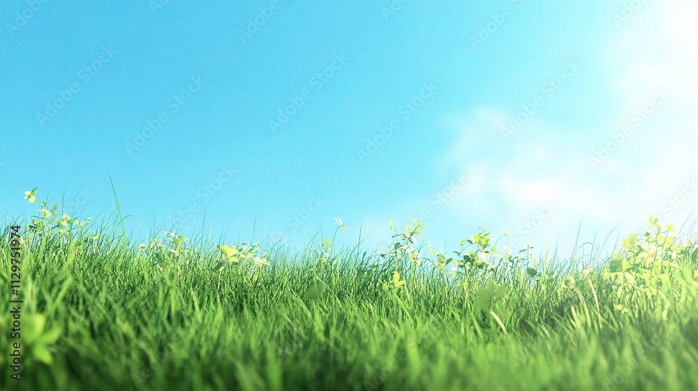 Serene Green Meadow Under a Clear Blue Sky on a Tranquil Day Serene Green Meadow Under a Clear Blue Sky on a Tranquil Day