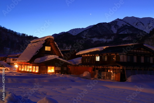 Japan, Gifu Prefecture, Shirakawa-go, World Heritage Site, Kayabuki Village, snow, winter photo