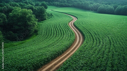 Serene Winding Road Through Lush Green Fields