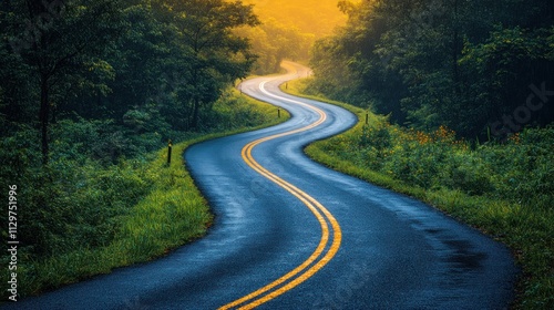 Winding Road Through a Forest