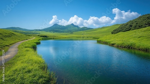 Serene Mountain Lake with a Winding Path