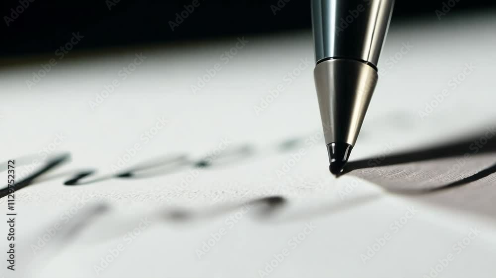 Pen writing signature on white paper