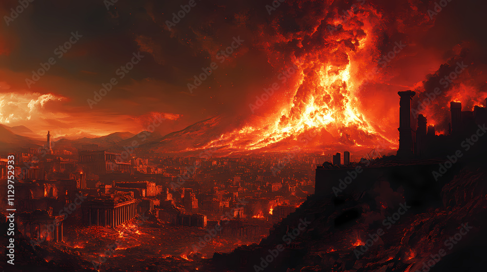 The catastrophic eruption of mount vesuvius in pompeii during ancient times. Eruption. Illustration The catastrophic eruption of mount vesuvius in pompeii during ancient times. Eruption. Illustration