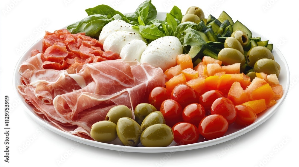 Fresh Italian Antipasti Platter with Vegetables and Cheeses