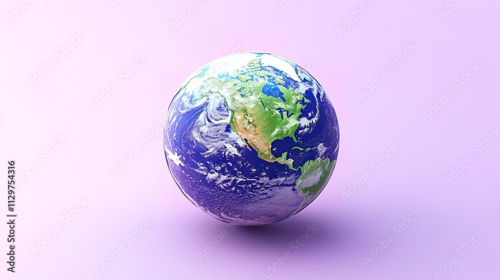 A 3D render of Earth, showcasing North and Central America, against a light purple background. A 3D render of Earth, showcasing North and Central America, against a light purple background.