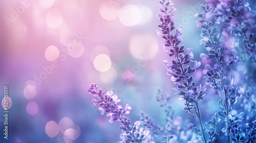 Mystic Purple and Blue Floral Background with Soft Lights Effects