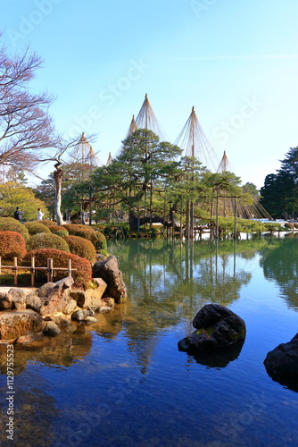 Japan, Ishikawa Prefecture, Kanazawa City, Kenrokuen Garden, garden, snow, winter