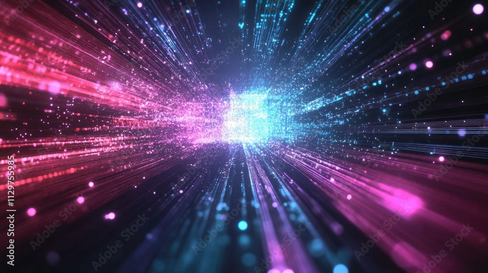 Naklejka premium Vibrant Abstract Light Trails with Colorful Particles and Depth