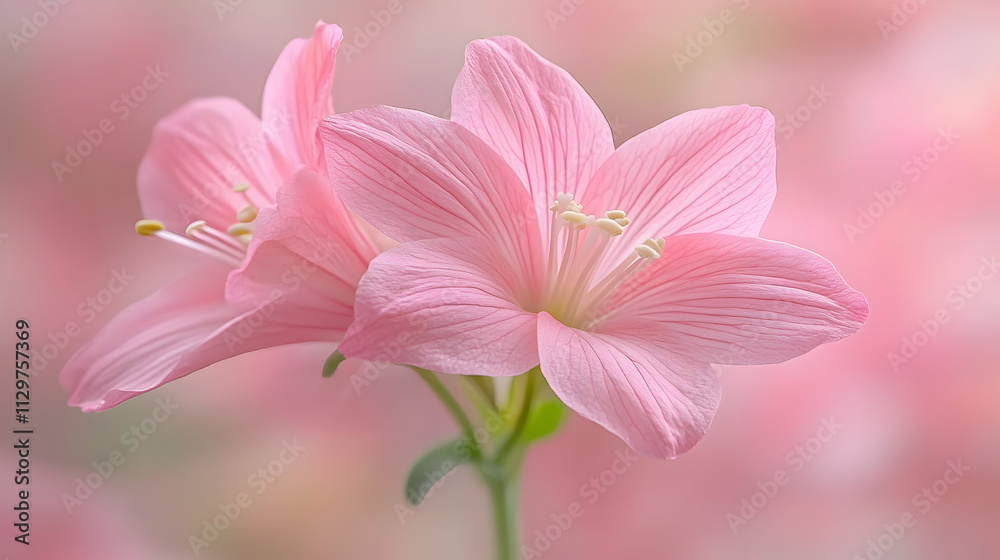 Two delicate pink flowers in soft focus. Two delicate pink flowers in soft focus.