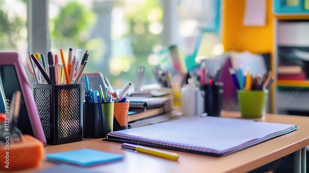 Stylishly Organized Desk with Office Accessories and Supplies Stylishly Organized Desk with Office Accessories and Supplies
