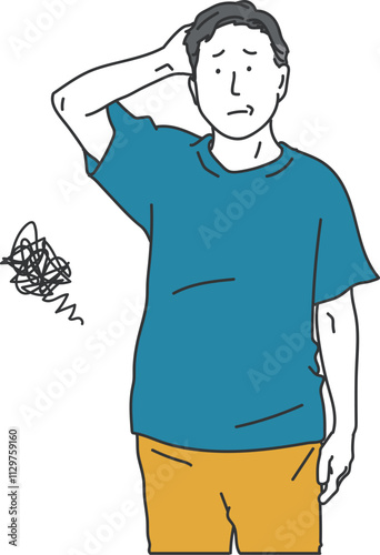 メタボに悩む中年男性のシンプルイラスト