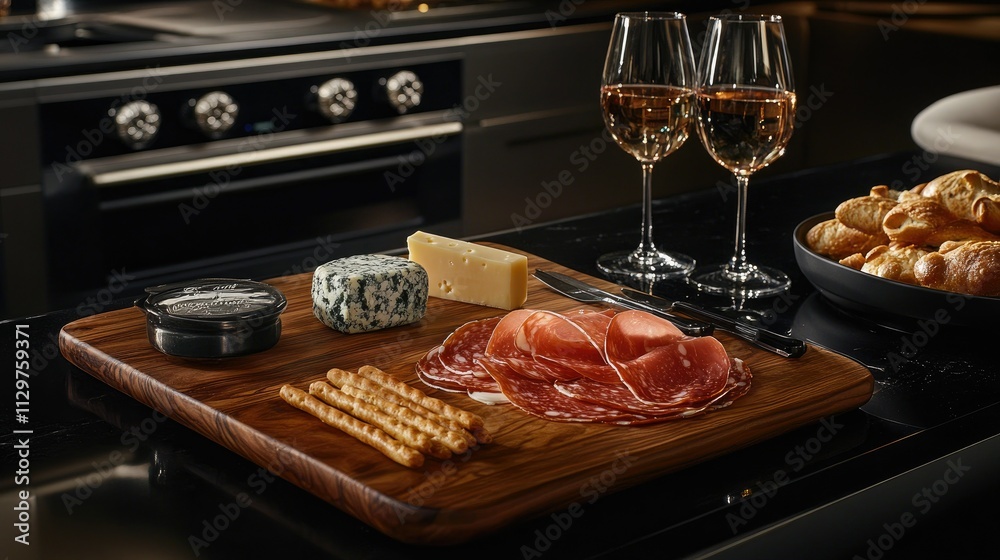 Gourmet Cheese and Charcuterie Board with Wine and Bread Gourmet Cheese and Charcuterie Board with Wine and Bread
