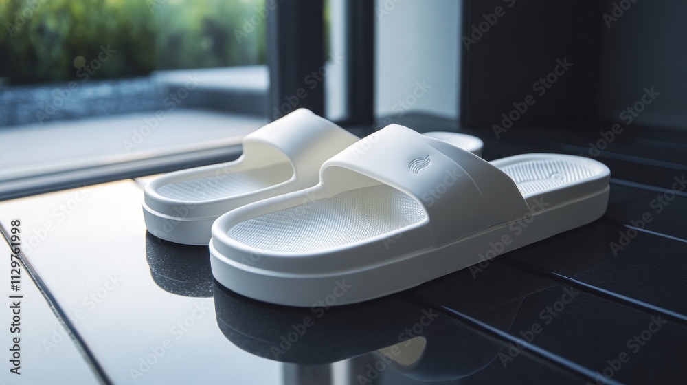 Rubber sandals with sleek design and minimalist logo, trendy style Rubber sandals with sleek design and minimalist logo, trendy style