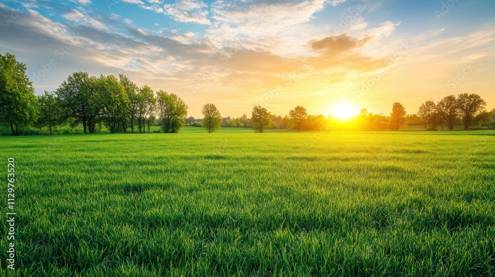 Sunset Over a Green Field Sunset Over a Green Field