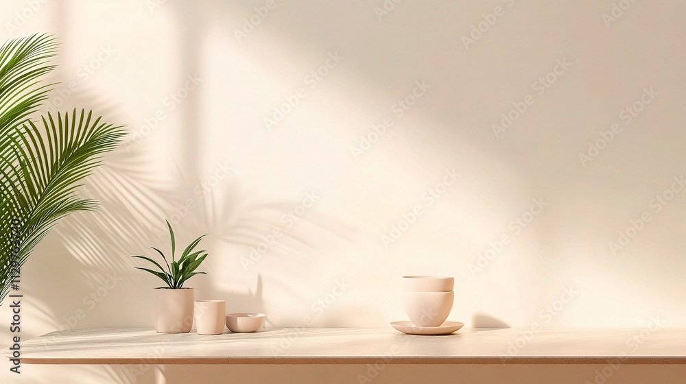 Modern Minimalist Dining Table Set with Natural Elements in Light Room Modern Minimalist Dining Table Set with Natural Elements in Light Room